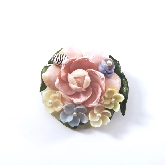 Real Shell Flower Brooch, Floral Pin, Mid-Century - Picture 6 of 8